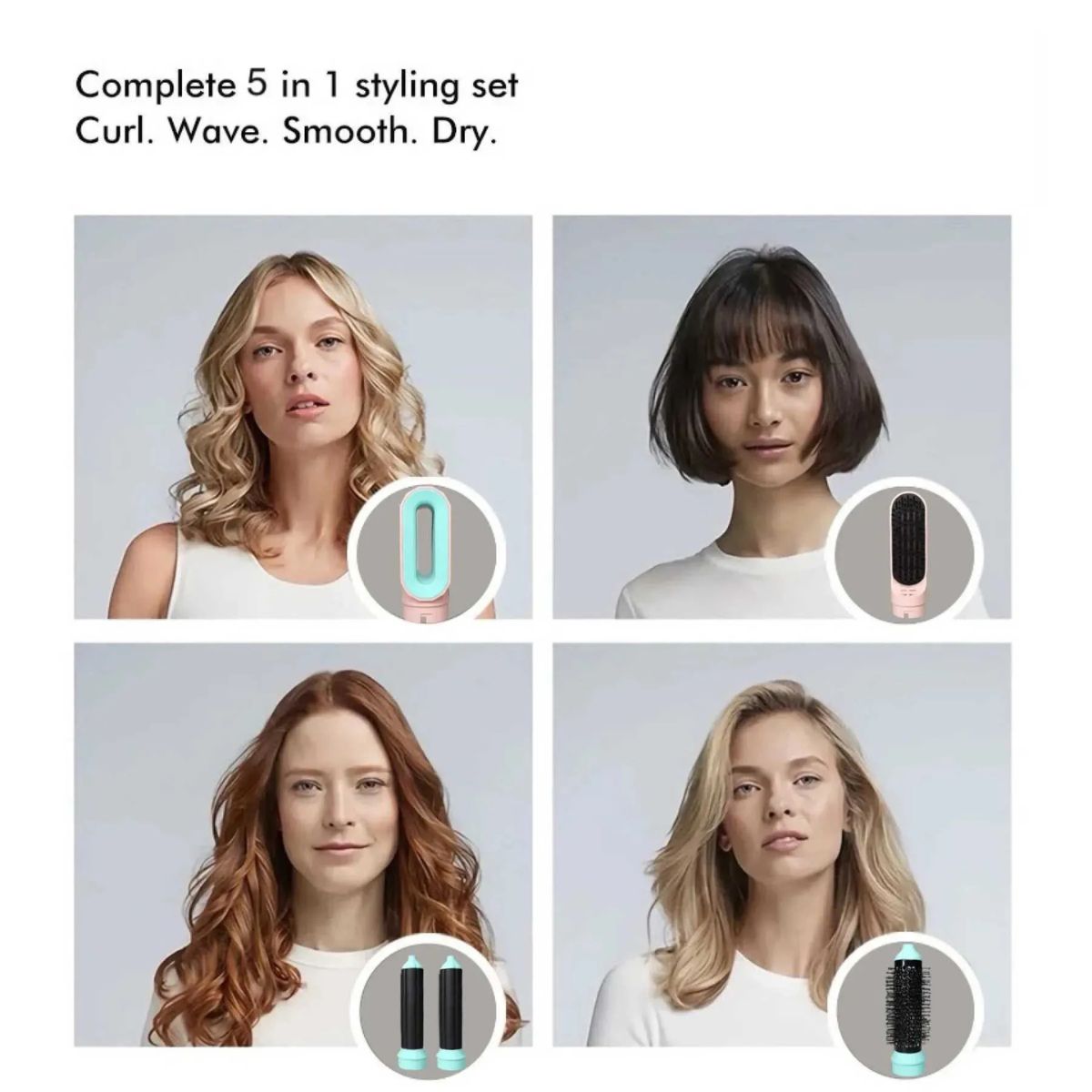 5-in-1 Hair Dryer & Styler with Curling Barrel Hot Air Brush